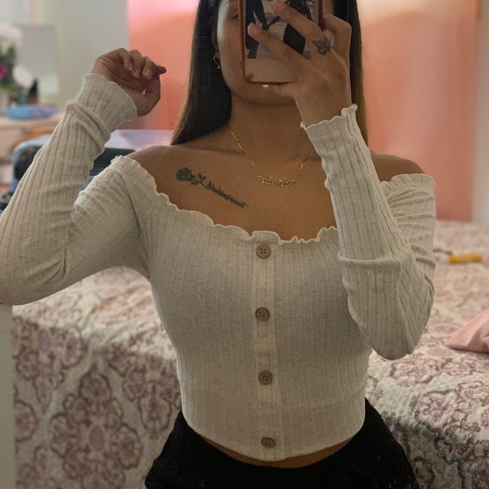 Orange Kiss | Tan Off Shoulder w/ Buttons